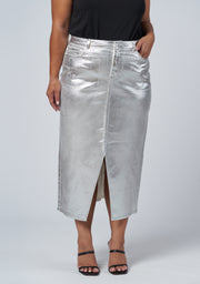 Peaches Silver Denim Midi Skirt