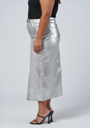 Peaches Silver Denim Midi Skirt