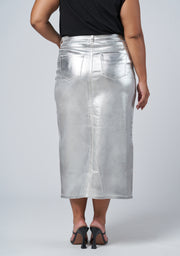 Peaches Silver Denim Midi Skirt