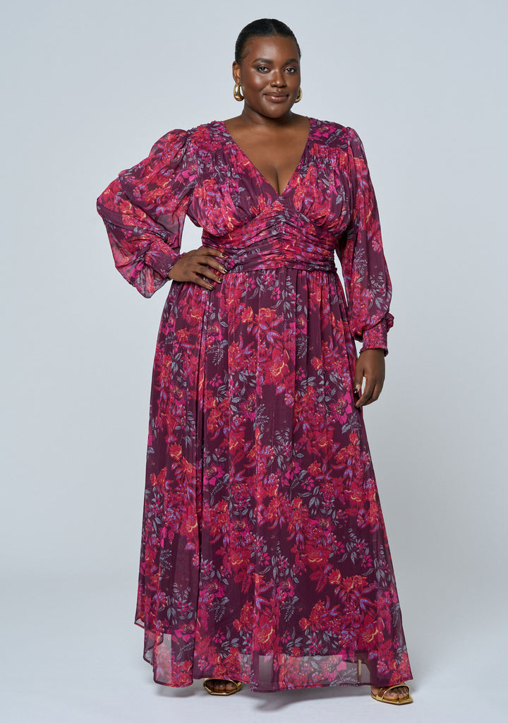 Motel Rocks Dark Pink Floral Dress MOTEL ROCKS Leana Dress Dark