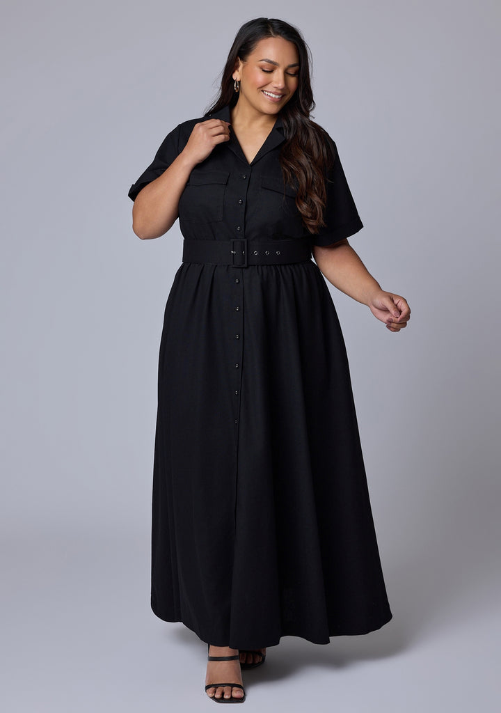 gabrielle linen dress Gabrielle Puff Sleeve Linen Midi Dress
