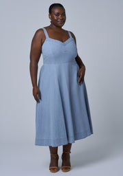 Miki Denim Flared Midi Dress