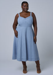 Miki Denim Flared Midi Dress