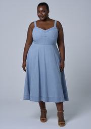 Miki Denim Flared Midi Dress