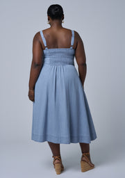 Miki Denim Flared Midi Dress