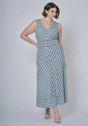 Sage Striped Linen Maxi Dress