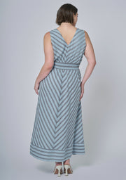 Sage Striped Linen Maxi Dress