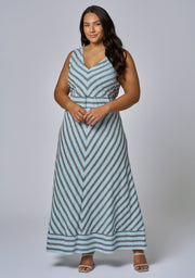 Sage Striped Linen Maxi Dress