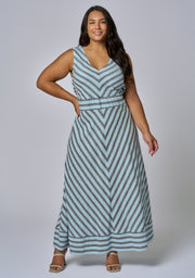 Sage Striped Linen Maxi Dress