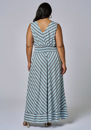 Sage Striped Linen Maxi Dress
