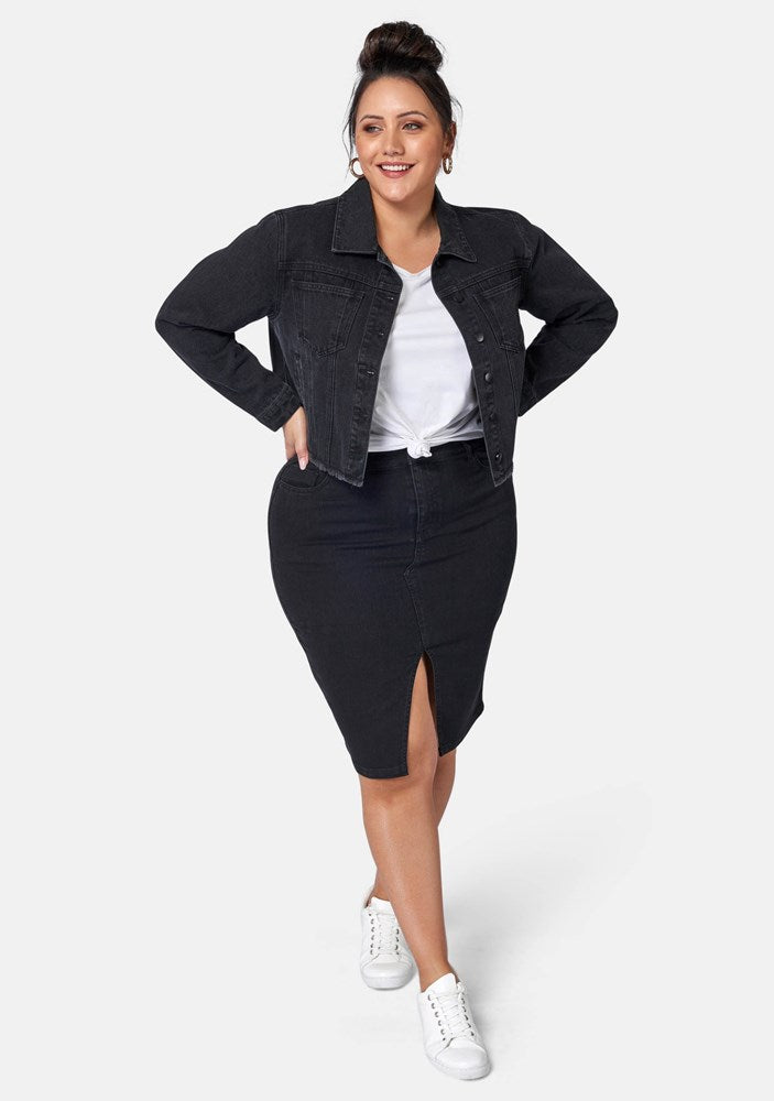 Dress Black Denim Jacket Plus Plus Denim Jacket Boohoo DK