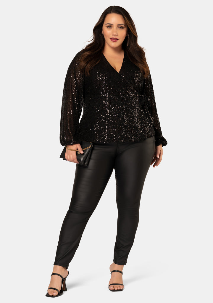 Sequin Wrap Top Plus Size Womens Sparkly Tops Rhinestone Tops For