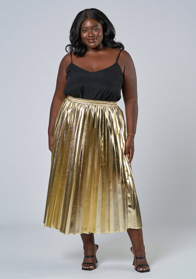 Halle Metallic Pleated Skirt