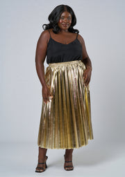Halle Metallic Pleated Skirt