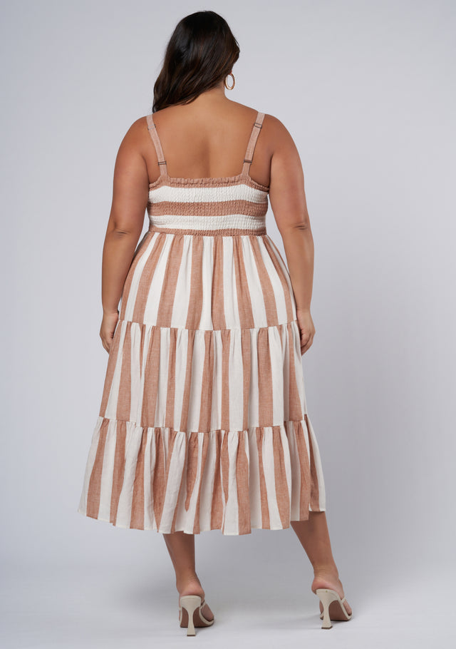 Ash Stripe Linen Midi Dress