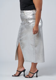 Peaches Silver Denim Midi Skirt