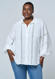 Dominique Lace Trim Linen Blouse