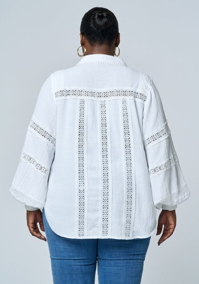 Dominique Lace Trim Linen Blouse