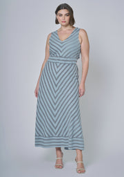 Sage Striped Linen Maxi Dress
