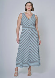 Sage Striped Linen Maxi Dress