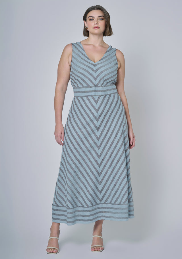 Sage Striped Linen Maxi Dress