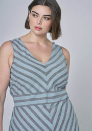 Sage Striped Linen Maxi Dress