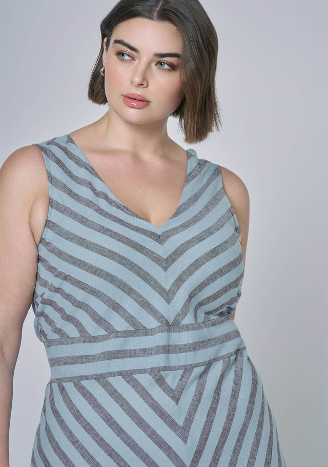 Sage Striped Linen Maxi Dress