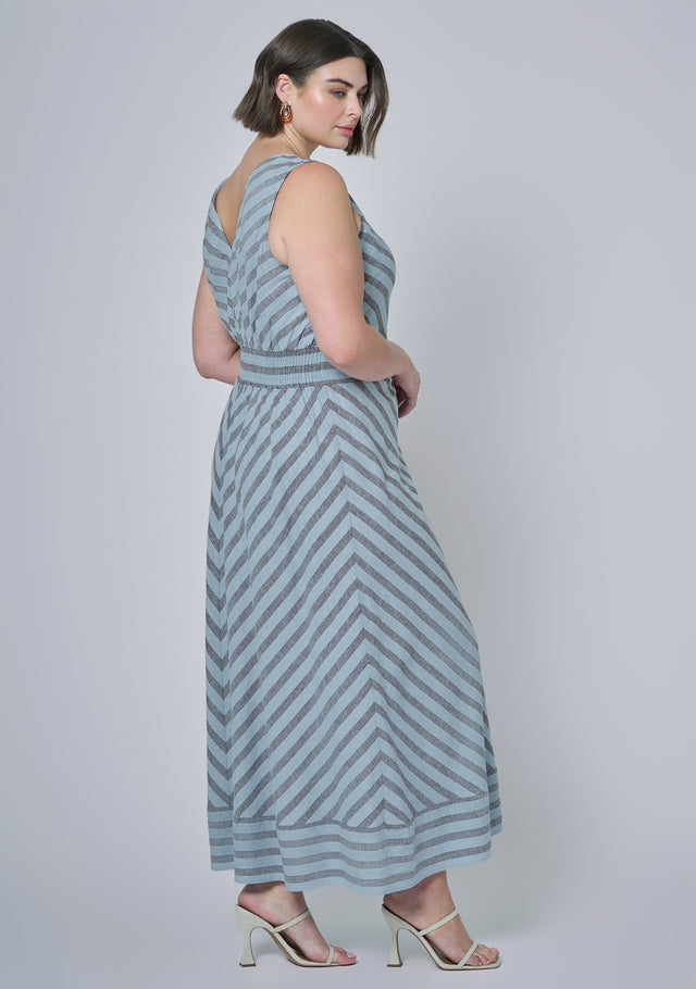 Sage Striped Linen Maxi Dress