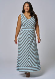 Sage Striped Linen Maxi Dress