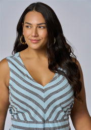 Sage Striped Linen Maxi Dress