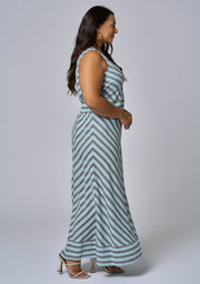 Sage Striped Linen Maxi Dress